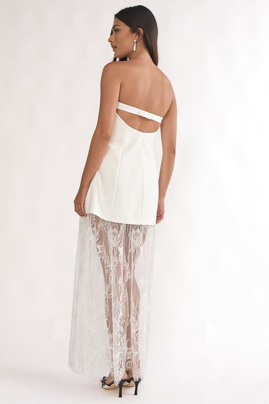 Ensemble Blanc Dentelle Bustier Jupe-Short