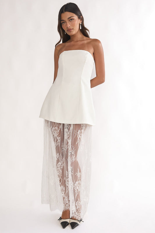 Ensemble Blanc Dentelle Bustier Jupe-Short