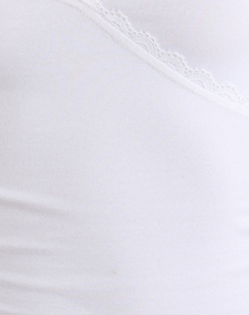 Top Blanc Col V Bordure Dentelle