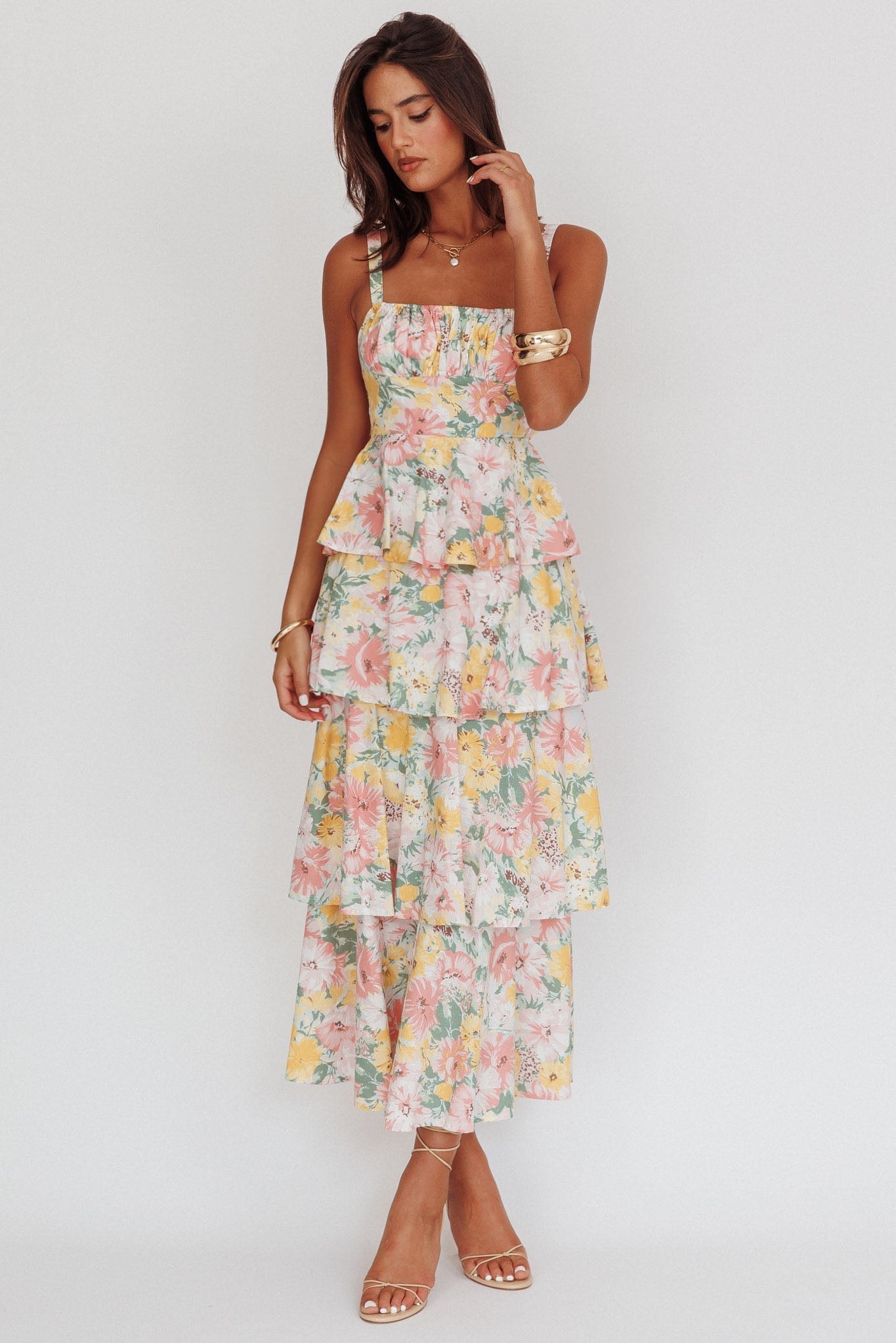 Robe Longue Fleurie Volants Etages