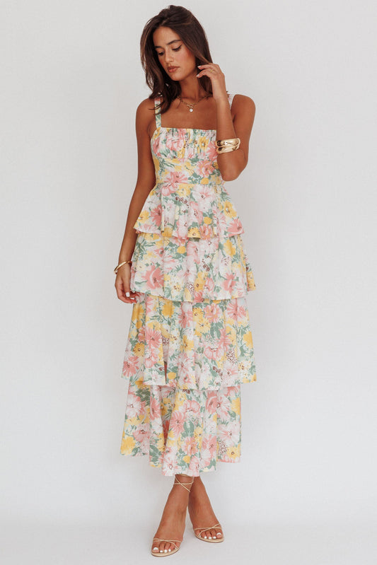 Robe Longue Fleurie Volants Etages
