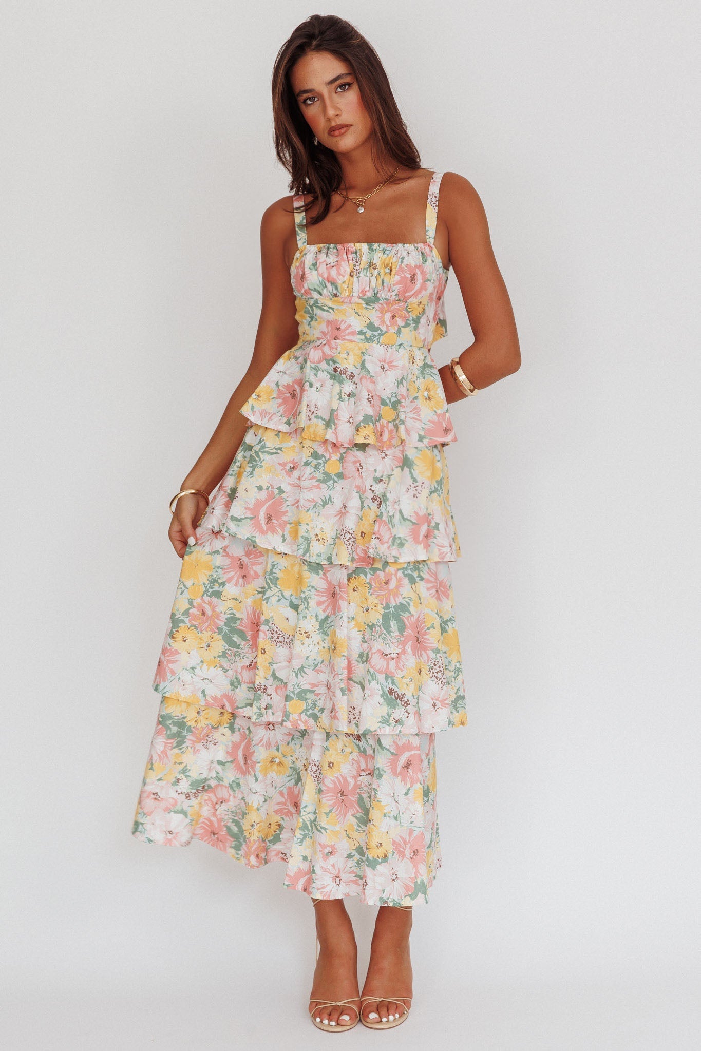 Robe Longue Fleurie Volants Etages