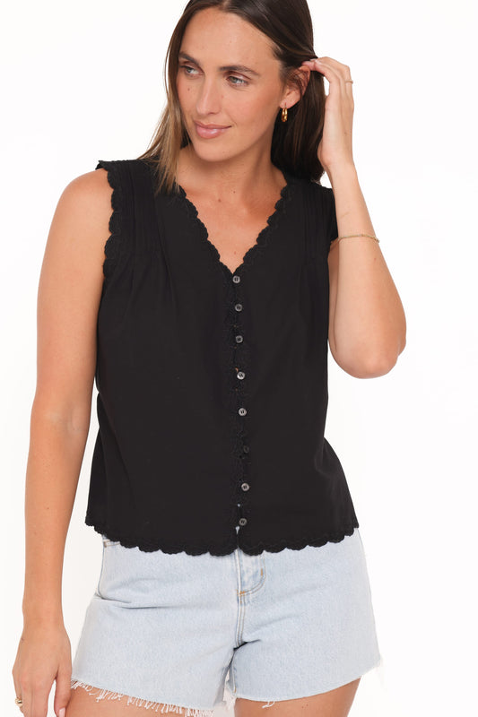 Top Noir Bordure Dentelle Lori