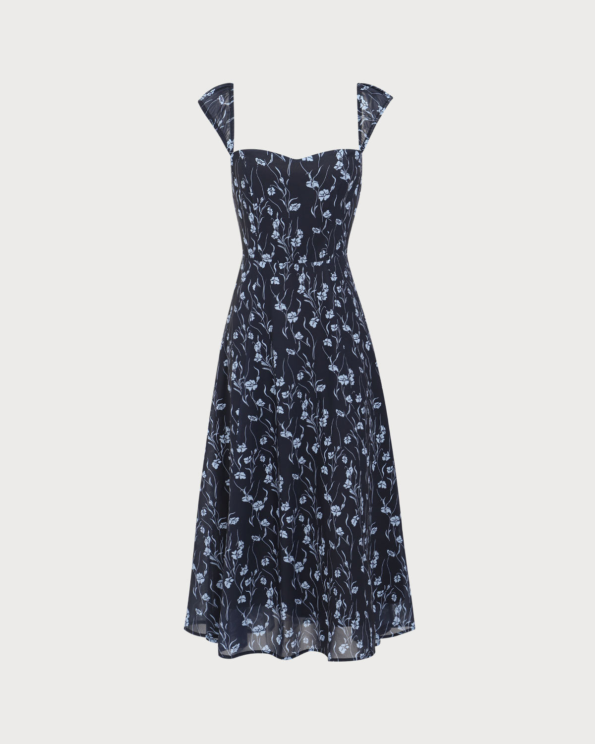 Robe Midi Fleurie Bleu Marine Coeur